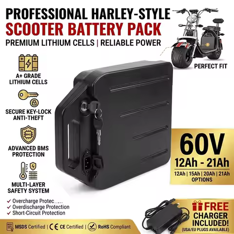 Citycoco 60V 12Ah/15Ah/18Ah/21Ah Lithium Ion Battery Pack Smart BMS for Harley Electric Motorcycle R