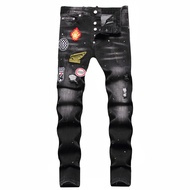 Dsquared2 Brand Mens New Jeans Fashion Slim Ripped Embroidered Badge Patch D2 Denim Pants For Men Hi