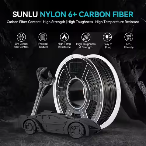 Nylon-6 Carbon Fiber (PA6-CF) Sunlu Engineering Filament 1KG Stiff Strong Heat Resistant Perfect for