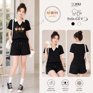 V Neck Polo Set, Unisex Outfit Set By JOLI Code BST03 Party Time Soft Cotton Loose Form For Men And 
