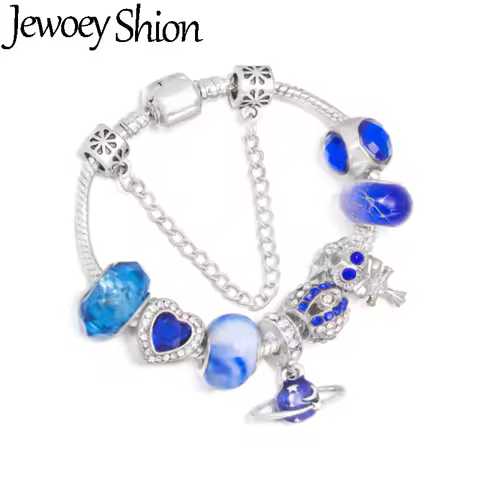 Fashion Owl & Blue Planet Beads Chain With StarPendent DIY Brand Charm Bracelet Jewelry For Women Ma