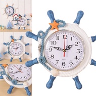 HYP Nautical Beach Wheel Wall Clock Maritime Time Clock Home Wall Decoration @SG