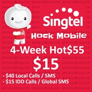 Singtel Prepaid $15 4-week Hot$55 / Top Up / Renew