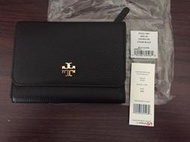 TORY BURCH CARTER 經典LOGO荔枝紋皮革三折中夾-經典黑全新