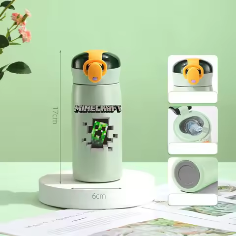 460ml Game Theme Thermos Cup Minecrafted 304 Stainless Steel Insulated Cup Boy Portable Straw Water 