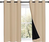 NICETOWN Biscotti Beige Bedroom Full Blackout Curtain Panels, Super Thick Insulated Window Covers, Complete Blackout Draperies with Black Liner for Short Window(Set of 2, 42 by 45-inch)