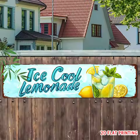 2D Flat, 1pc Vintage Lemonade Sign Metal Wall Decor - Large Retro Lemonade Stand Plaque for home, Ca