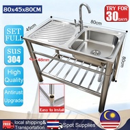 【Pampasan pakej yang rosak】304 Sinki dapur keluli tahan karat 80/100cm galas beban 800kg dengan paip