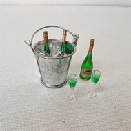 Mini Simulation Champagne Bottle Ice Bucket Wine Glass Doll House Accessories Kitchen Food DIY Scene