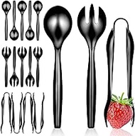 18 Count Disposable Serving Utensils, Black Plastic Serving Utensils Set for Catering Weddings, Holiday Parties, and More, Disposable Serving Spoons for Buffet, Party Utensils, Stock Your Home