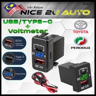 Toyota Perodua PD Type-C Quick Charge 3.0/2.4A Dual USB Charger Meter Adapter Alza Myvi Axia Vios