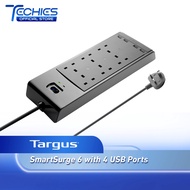 Targus Smart Surge 6 Outlet with 4 USB Ports Socket Surge Protection 1,000 Joules (2m) - APS11AP-50
