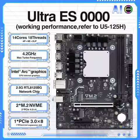 DIY Office Motherboard with core CPU Ultra ES 0000 Series(Refer to Ultra5 12*H) DDR5 RAM AI ARGB LGA