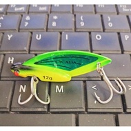 Cicada lure with beautiful paint, weighing 12g with reflective sticker.