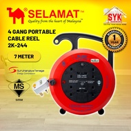 SYK SELAMAT 2K-244 4 Gang Cable Reel 7 Meter Extension Plug Socket Wire Cord Heavy Duty Wayer Extens