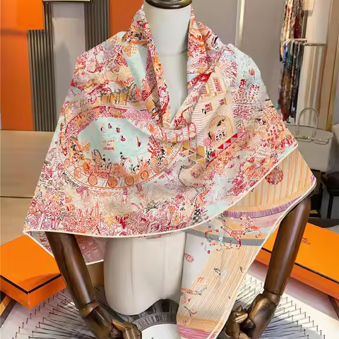 135CM Silk Cashmere Scarf Women Printed Shawls Warm Pashmina Square Scarves Wraps Brand Hijabs Lady 