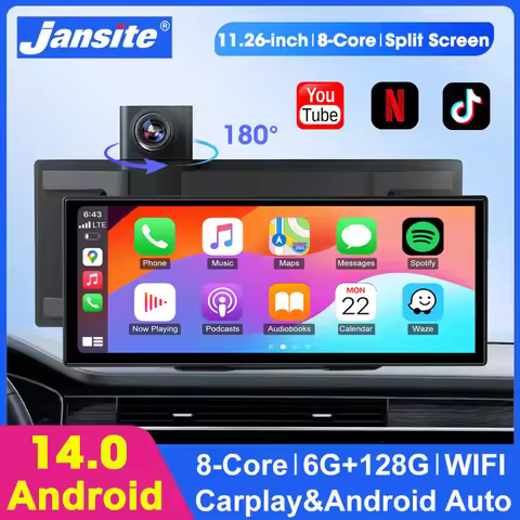 Portable 11.26" Android 14 Car Multimedia Player 6G+128G Dashcam 8 Core WIFI Wireless CarPlay & Andr
