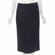 FENDI black graphic flocked velvet indigo denim midi skirt IT42 M