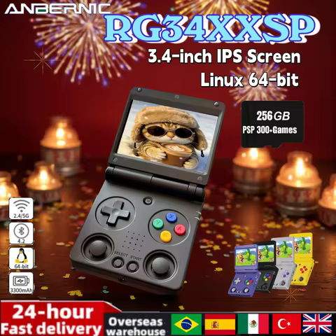 ANBERNIC RG34XXSP Retro Flip Handheld Game Console Video Gaming Player Collapsible 3.4" IPS Screen L