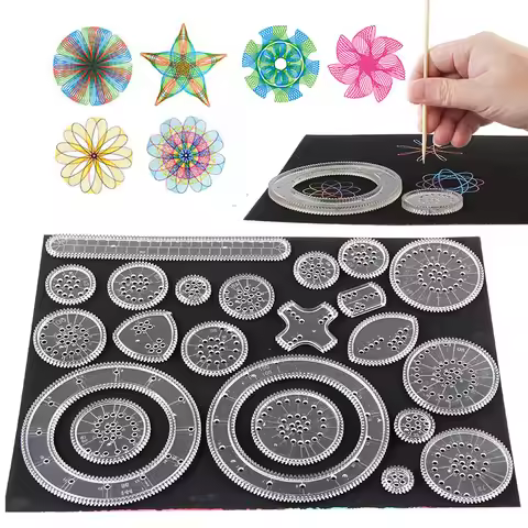 10-33pcs Spirograph Design Arts Craft Kit Classic Amazing Designs Rainbow Magic Scratch Off Paper Se