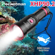 Professional Super Bright XHP90.2 LED Diving Flashlight Torch IPX8 Dive Lamp 300M Underwater Lantern