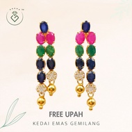[Kedai Emas Gemilang] 100805 Stone Gold Screw Earring (4.5Cm) (10.92G) [916 Gold]