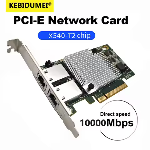 10G X540-T2 Ethernet Card PCI-E To RJ45 Double Port Nework Extend 10Gbps/5Gbps/2.5Gbps/1Gbps PCI Ada