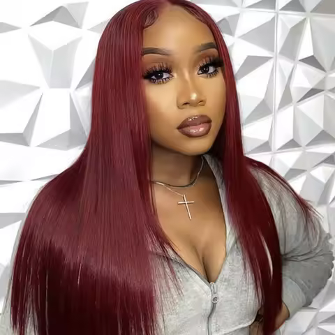 46 Inch 99J Burgundy Human Hair Lace Front Wig 13x6 HD Undetectable Lace Frontal 200 Density Silky S