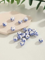 20 piezas 8mm cuentas redondas de cerámica estilo chino porcelana azul y blanca para hacer joyas de pulsera y collar de bricolaje