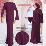 Abaya Robe Jubah Muslimah Pleated Maxi Dress Moden Pleated Ironless Jubah Dress muslimah Lace Premiu