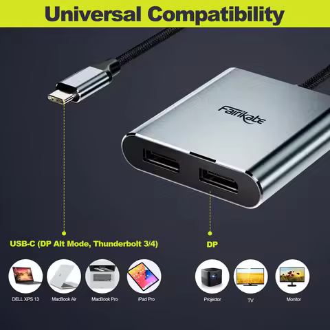Fairikabe USB C To 2*Displayport MST Hub For Monitors Thunderbolt 4 Dock Station 4K@60Hz Usb C To Du