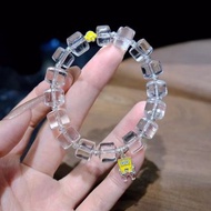 天然高透白水晶直切手鏈搭配海綿寶寶貓爪可愛氣質手鏈送女友閨蜜