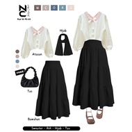 Modern Women's Oneset ( Kawai Sweater + Layered Skirt + Hijab) Korean Style Outfit _ Girly Outfit NC