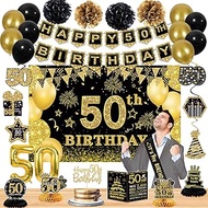 50th Birthday Decorations for Men Women,33PCS 50th birthday party includes 50th Birthday Banner Back