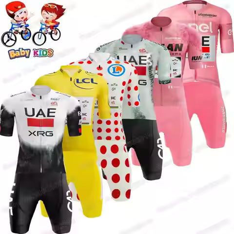 2025 Kids UAE Team Cycling Jersey France TDF Set Yellow Pink Boys Girls Cycling Clothing Tadej Pogac