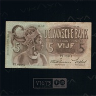 [V1673] Uang Kuno 5 Gulden Seri Wayang Tahun 1939 ttd Waveren