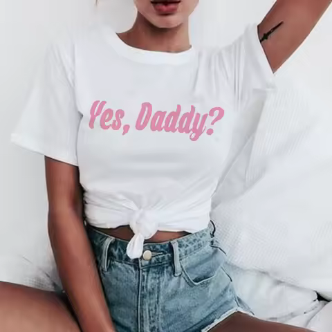 Female New Yes Daddy T Shirt Women Satan Is My Sugar Aesthetic Cute Harajuku T-shirt Ullzang 90s Tsh