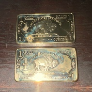 2 pcs 1 oz USA American Buffalo 100 Mills .999 Fine Gold Plated Bar (Defects) 1oz