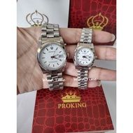 PROKING Couple Watch Quartz Analog Silver Stainless Steel With Date Jam Tangan Couple