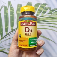 วิตามินดี3 Vitamin D3 : 2000 IU (50 mcg) 100 Tablets (Nature Made®) Support immune health