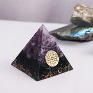 【紫晶、綠砂石】奧根水晶能量金字塔Orgonite 6x6cm