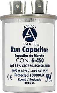 Appli Parts Run Capacitor for ac 6 Mfd uF (microfarads) 370 VAC or 450 VAC CBB65 Round Universal fit