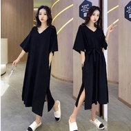 Dress Plus Size Women Summer Knee T Shirt Dress Oversized V-neck Slit Dress