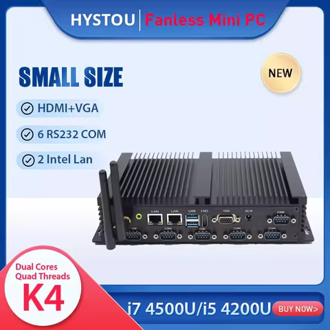 HYSTOU Fanless Mini Industrial PC K4 With 6 Com Ports VGA HD Dual Display 2 Gigabit Ethernet Linux W