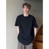 gothobe kurta Kurta Leki Baju polo kolar Henry kelas berat hitam lelaki musim panas sukan kasual cep