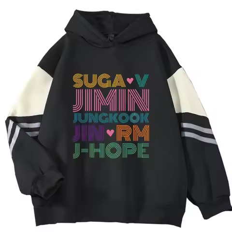 Loose Fleece Lined Hoodie 2025 Autumn Winter Style Suga V Jimin RM J-Hope Jungkook Kpop Printed Poly