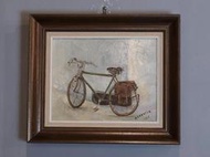 【卡卡頌  歐洲古董】法國 腳踏車 靜物 全手繪 簽名 立體雕刻 木框 老 油畫 手繪油畫  pa0397