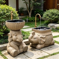 Elephant Mop Sink & Washbasin with Auto Drain, Outdoor Garden Courtyard Balcony Water Trough for Hom