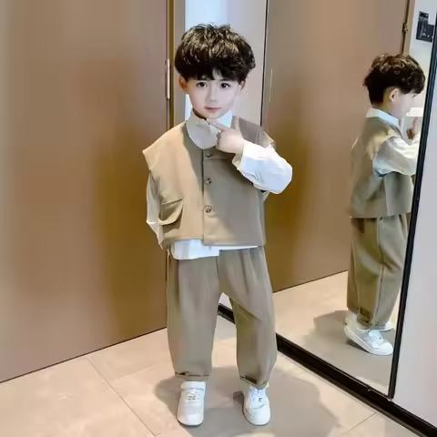 Three-piece Suit with Vest Coat Set Shirt Children's Boy Child 2025 Kids Clothes Boy´s Clothing Autu