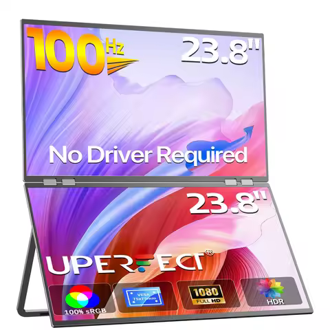 UPERFECT Delta Mega 23.8" 100Hz Dual Screen Stacked Computer Monitor With Speakers For Laptop Deskto